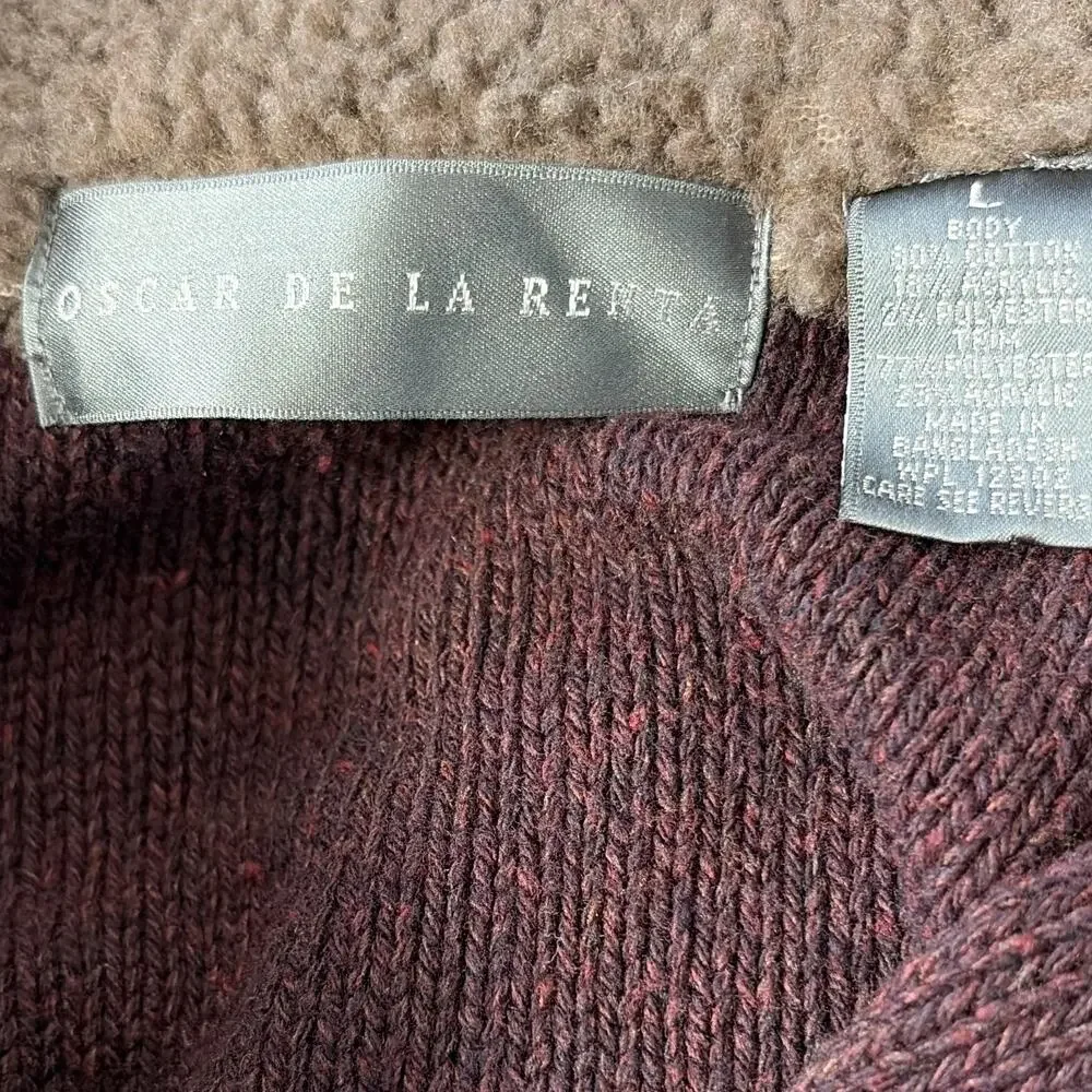 Oscar de la Renta Burgundy Knit Mock Neck 1/4 Zip Pullover Sweater Men's L